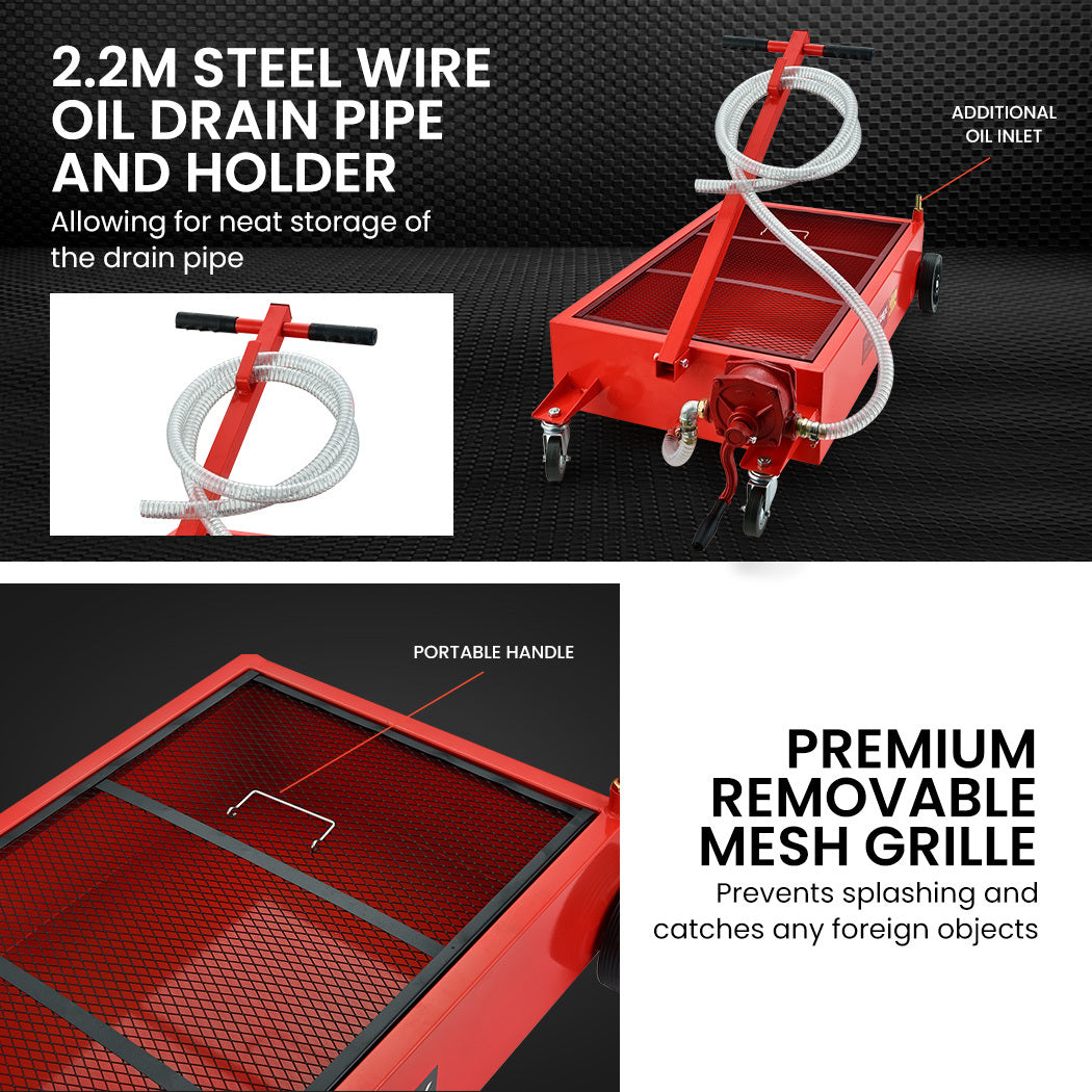Automotive Parts: T-Rex 76L Low Level Mobile Truck Waste Oil Fluid Drainer Pan, Hand Pump, for Workshop