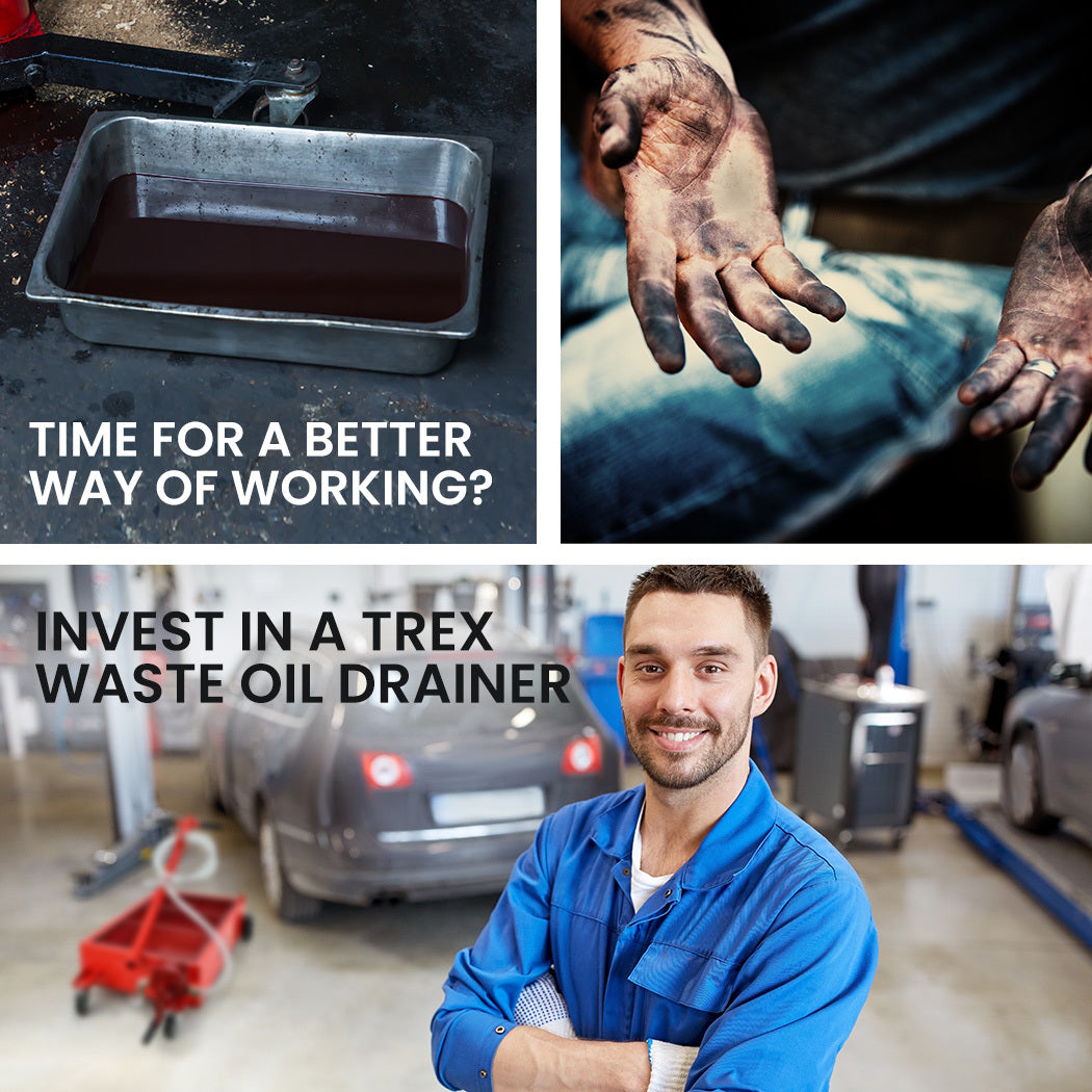 Automotive Parts: T-Rex 76L Low Level Mobile Truck Waste Oil Fluid Drainer Pan, Hand Pump, for Workshop