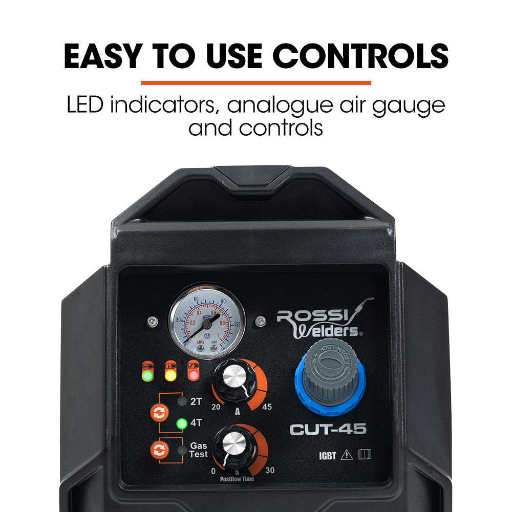Welding Guns & Plasma Cutters: ROSSI 45A Plasma Cutter, Non-Touch Pilot ARC for Easy Cuts of Painted or Rusty Metals, DC Inverter Cutting Machine