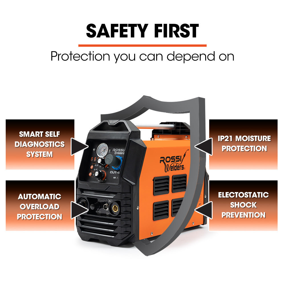 Welding Guns & Plasma Cutters: ROSSI 45A Plasma Cutter, Non-Touch Pilot ARC for Easy Cuts of Painted or Rusty Metals, DC Inverter Cutting Machine