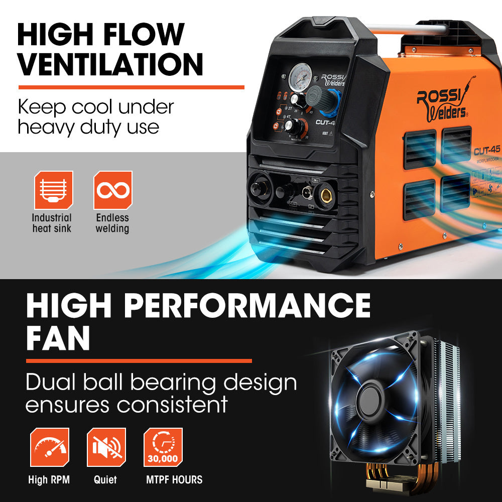 Welding Guns & Plasma Cutters: ROSSI 45A Plasma Cutter, Non-Touch Pilot ARC for Easy Cuts of Painted or Rusty Metals, DC Inverter Cutting Machine