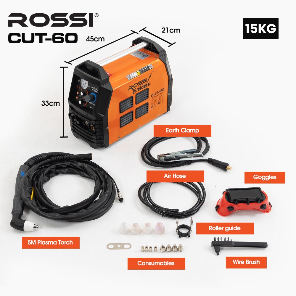Welding Guns & Plasma Cutters: ROSSI 60A Plasma Cutter, Non-Touch Pilot ARC for Easy Cuts of Painted or Rusty Metals, DC Inverter Cutting Machine