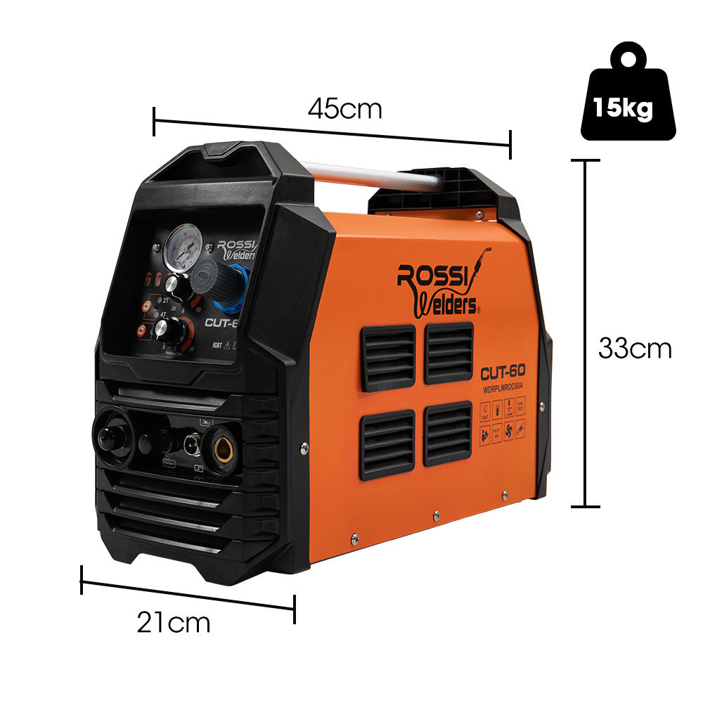 Welding Guns & Plasma Cutters: ROSSI 60A Plasma Cutter, Non-Touch Pilot ARC for Easy Cuts of Painted or Rusty Metals, DC Inverter Cutting Machine
