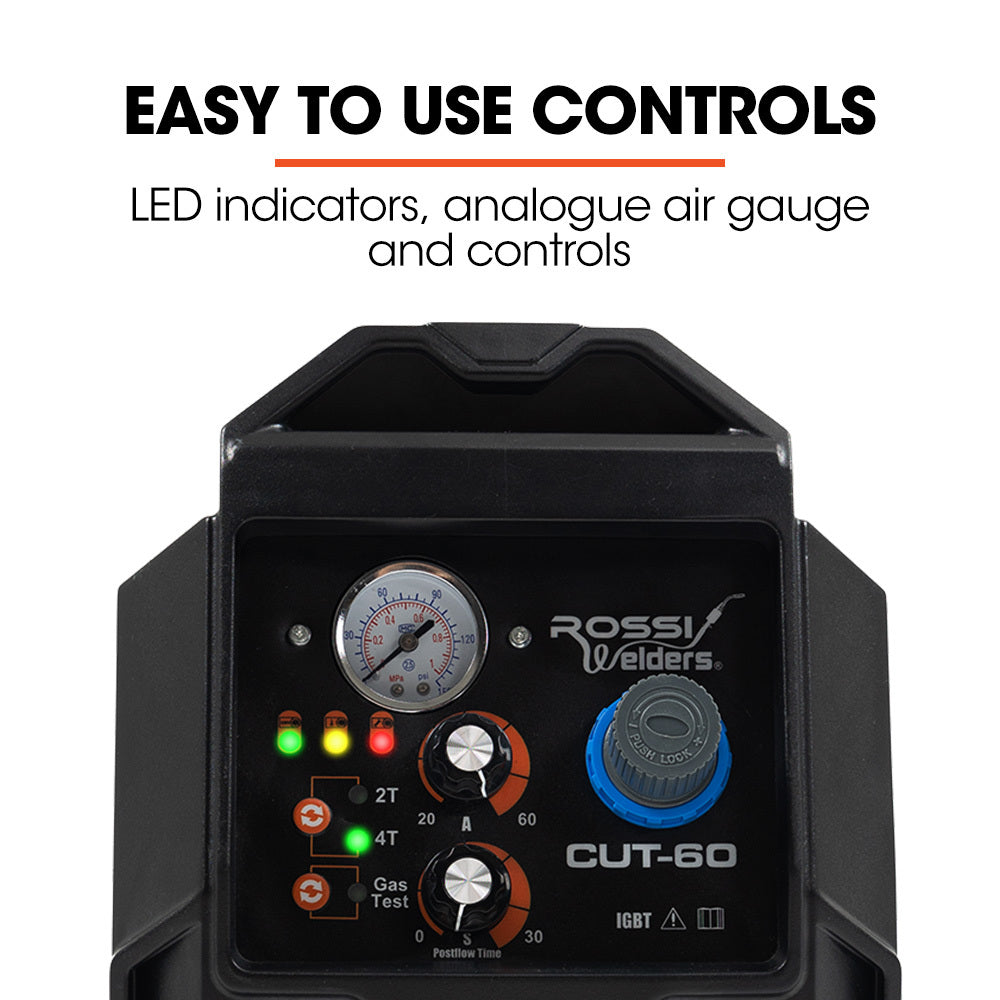 Welding Guns & Plasma Cutters: ROSSI 60A Plasma Cutter, Non-Touch Pilot ARC for Easy Cuts of Painted or Rusty Metals, DC Inverter Cutting Machine