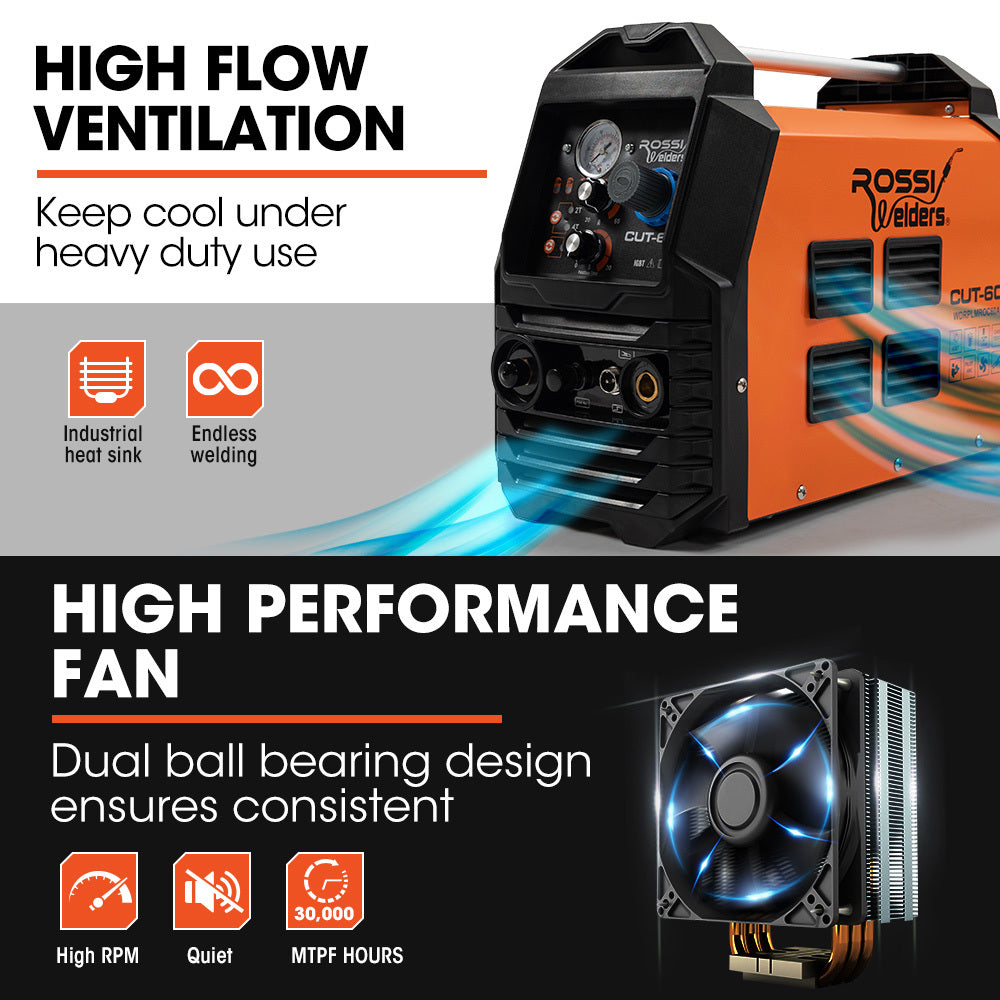 Welding Guns & Plasma Cutters: ROSSI 60A Plasma Cutter, Non-Touch Pilot ARC for Easy Cuts of Painted or Rusty Metals, DC Inverter Cutting Machine
