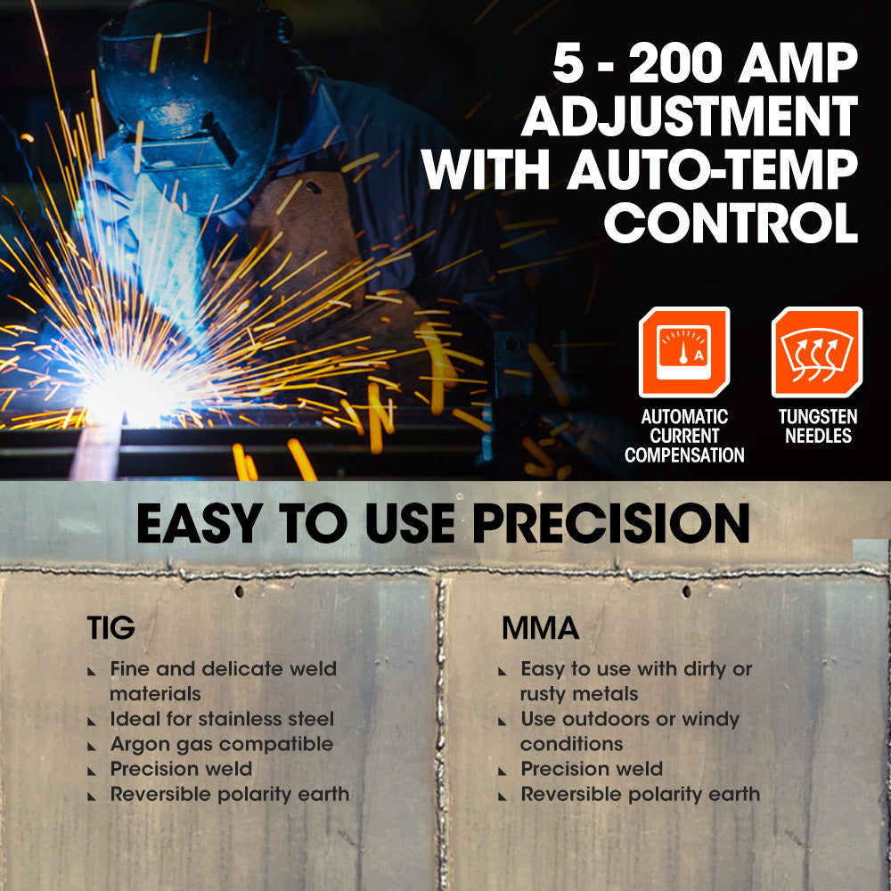 Welding Guns & Plasma Cutters: ROSSI NextGenTIG/MMA 200A Welder TIG-200, Ar Gas, HF Start, Regulator Included