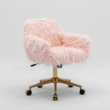 Office & Desk Chairs: Fluffy Office Chair Faux Fur Modern Swivel Desk Chair for Women And Girls-Pink
