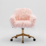 Office & Desk Chairs: Fluffy Office Chair Faux Fur Modern Swivel Desk Chair for Women And Girls-Pink