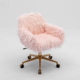Office & Desk Chairs: Fluffy Office Chair Faux Fur Modern Swivel Desk Chair for Women And Girls-Pink