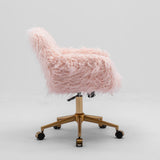 Office & Desk Chairs: Fluffy Office Chair Faux Fur Modern Swivel Desk Chair for Women And Girls-Pink