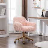 Office & Desk Chairs: Fluffy Office Chair Faux Fur Modern Swivel Desk Chair for Women And Girls-Pink