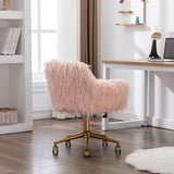 Office & Desk Chairs: Fluffy Office Chair Faux Fur Modern Swivel Desk Chair for Women And Girls-Pink