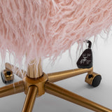 Office & Desk Chairs: Fluffy Office Chair Faux Fur Modern Swivel Desk Chair for Women And Girls-Pink