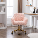 Office & Desk Chairs: Fluffy Office Chair Faux Fur Modern Swivel Desk Chair for Women And Girls-Pink