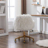 Office & Desk Chairs: Fluffy Office Chair Faux Fur Modern Swivel Desk Chair for Women And Girls-White