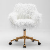 Office & Desk Chairs: Fluffy Office Chair Faux Fur Modern Swivel Desk Chair for Women And Girls-White
