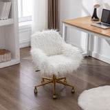 Office & Desk Chairs: Fluffy Office Chair Faux Fur Modern Swivel Desk Chair for Women And Girls-White