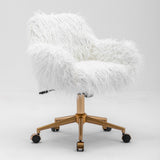 Office & Desk Chairs: Fluffy Office Chair Faux Fur Modern Swivel Desk Chair for Women And Girls-White