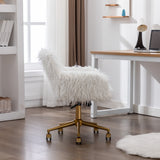 Office & Desk Chairs: Fluffy Office Chair Faux Fur Modern Swivel Desk Chair for Women And Girls-White