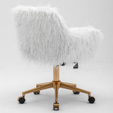 Office & Desk Chairs: Fluffy Office Chair Faux Fur Modern Swivel Desk Chair for Women And Girls-White