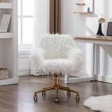 Office & Desk Chairs: Fluffy Office Chair Faux Fur Modern Swivel Desk Chair for Women And Girls-White