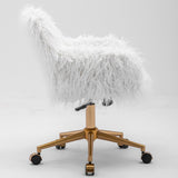 Office & Desk Chairs: Fluffy Office Chair Faux Fur Modern Swivel Desk Chair for Women And Girls-White