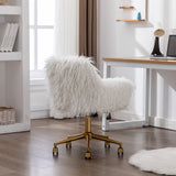 Office & Desk Chairs: Fluffy Office Chair Faux Fur Modern Swivel Desk Chair for Women And Girls-White