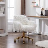 Office & Desk Chairs: Fluffy Office Chair Faux Fur Modern Swivel Desk Chair for Women And Girls-White