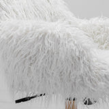 Office & Desk Chairs: Fluffy Office Chair Faux Fur Modern Swivel Desk Chair for Women And Girls-White