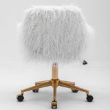 Office & Desk Chairs: Fluffy Office Chair Faux Fur Modern Swivel Desk Chair for Women And Girls-White