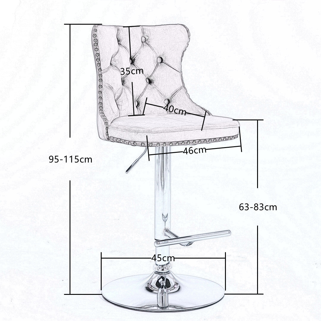 Table & Bar Stools: 4x Height Adjustable Swivel Bar Stool Velvet Studs Barstool with Footrest and Chromed Base- Black