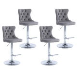 Table & Bar Stools: 4x Height Adjustable Swivel Bar Stool Velvet Stud Barstool with Footrest and Chromed Base- Gray