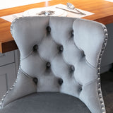 Table & Bar Stools: 4x Height Adjustable Swivel Bar Stool Velvet Stud Barstool with Footrest and Chromed Base- Gray