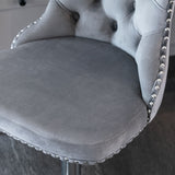Table & Bar Stools: 4x Height Adjustable Swivel Bar Stool Velvet Stud Barstool with Footrest and Chromed Base- Gray