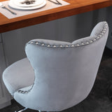 Table & Bar Stools: 4x Height Adjustable Swivel Bar Stool Velvet Stud Barstool with Footrest and Chromed Base- Gray