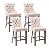 Table & Bar Stools: 4X Velvet Bar Stools with Studs Trim Wooden Legs Tufted Dining Chairs Kitchen