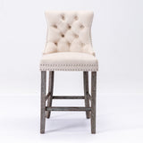 Table & Bar Stools: 4X Velvet Bar Stools with Studs Trim Wooden Legs Tufted Dining Chairs Kitchen