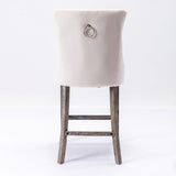 Table & Bar Stools: 4X Velvet Bar Stools with Studs Trim Wooden Legs Tufted Dining Chairs Kitchen