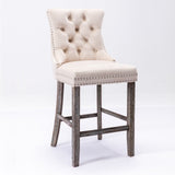 Table & Bar Stools: 4X Velvet Bar Stools with Studs Trim Wooden Legs Tufted Dining Chairs Kitchen