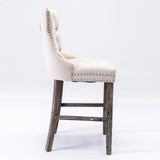 Table & Bar Stools: 4X Velvet Bar Stools with Studs Trim Wooden Legs Tufted Dining Chairs Kitchen