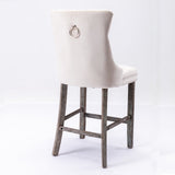 Table & Bar Stools: 4X Velvet Bar Stools with Studs Trim Wooden Legs Tufted Dining Chairs Kitchen