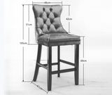 Table & Bar Stools: 4X Velvet Bar Stools with Studs Trim Wooden Legs Tufted Dining Chairs Kitchen