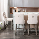 Table & Bar Stools: 4X Velvet Bar Stools with Studs Trim Wooden Legs Tufted Dining Chairs Kitchen