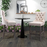 Table & Bar Stools: 4X Velvet Bar Stools with Studs Trim Wooden Legs Tufted Dining Chairs Kitchen