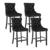 Table & Bar Stools: 4X Velvet Bar Stools with Studs Trim Wooden Legs Tufted Dining Chairs Kitchen
