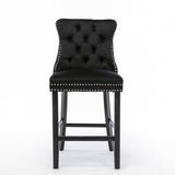 Table & Bar Stools: 4X Velvet Bar Stools with Studs Trim Wooden Legs Tufted Dining Chairs Kitchen