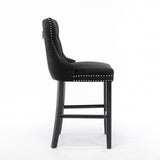 Table & Bar Stools: 4X Velvet Bar Stools with Studs Trim Wooden Legs Tufted Dining Chairs Kitchen