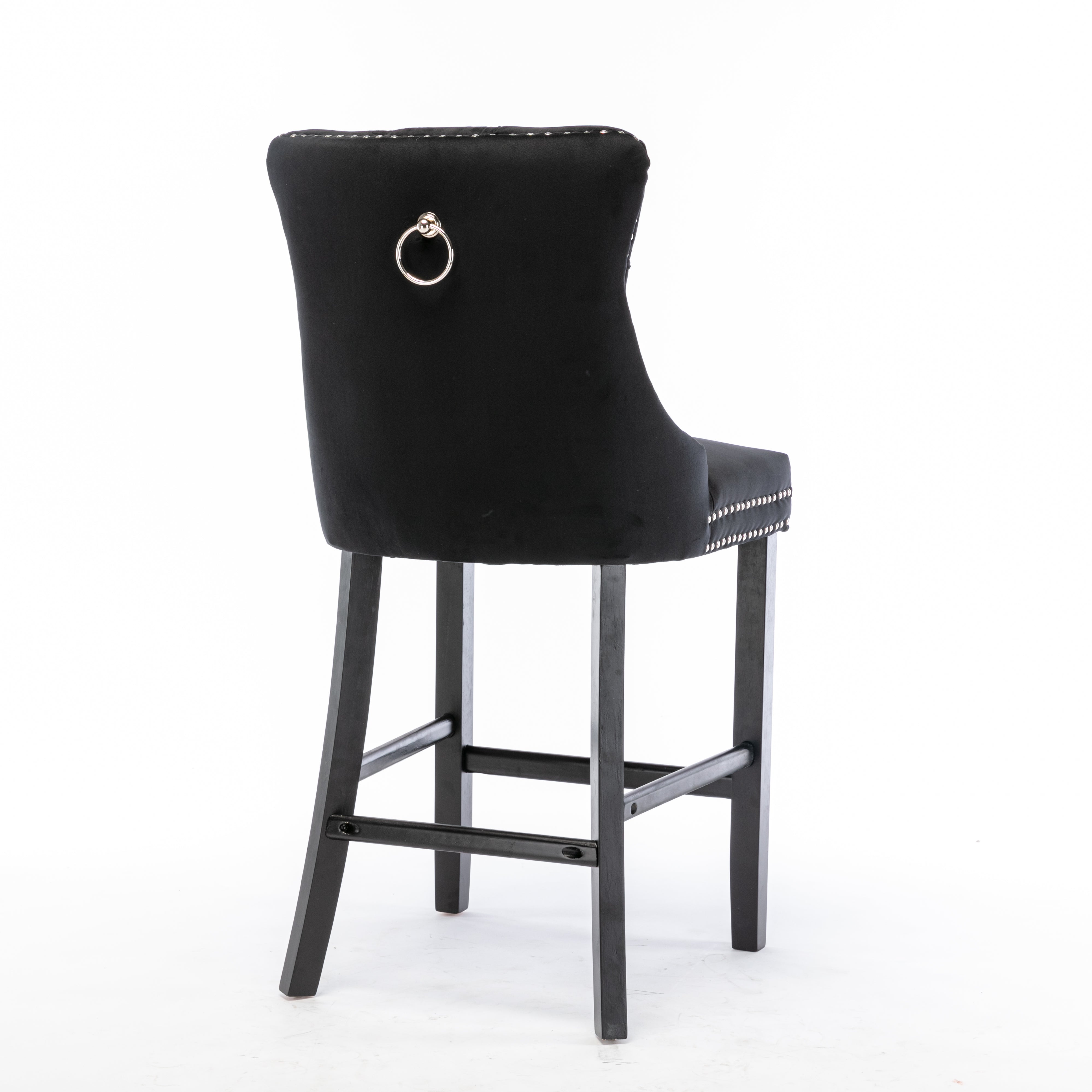Table & Bar Stools: 4X Velvet Bar Stools with Studs Trim Wooden Legs Tufted Dining Chairs Kitchen