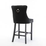 Table & Bar Stools: 4X Velvet Bar Stools with Studs Trim Wooden Legs Tufted Dining Chairs Kitchen
