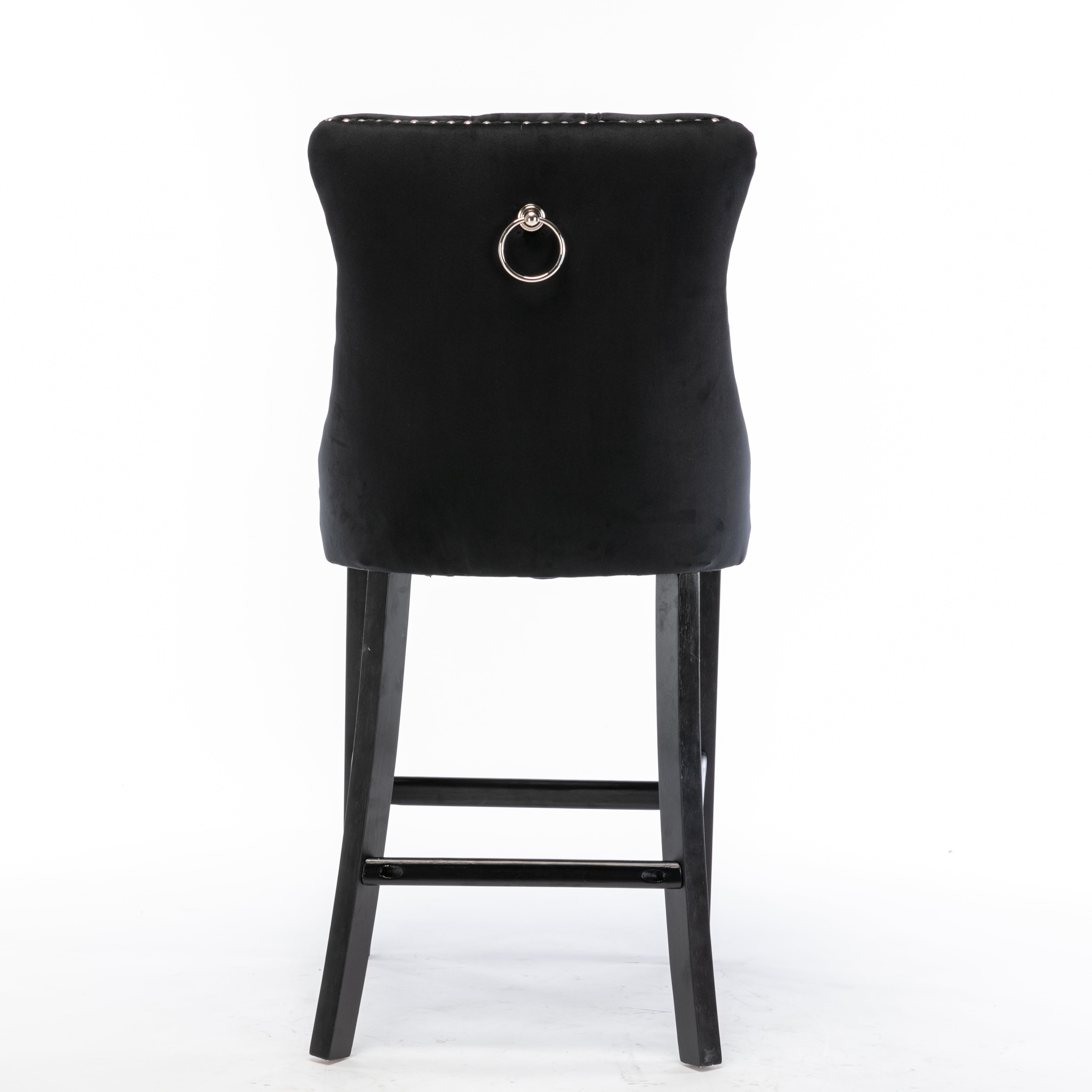 Table & Bar Stools: 4X Velvet Bar Stools with Studs Trim Wooden Legs Tufted Dining Chairs Kitchen